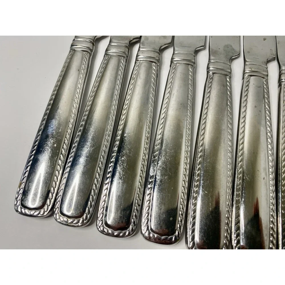 10 Reed & Barton BARRETT Rope Feathered Edge Stainless Steak Knives 9 3/8